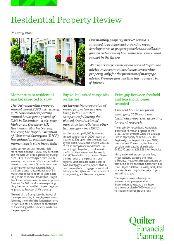 Residential Property Review - January 2021